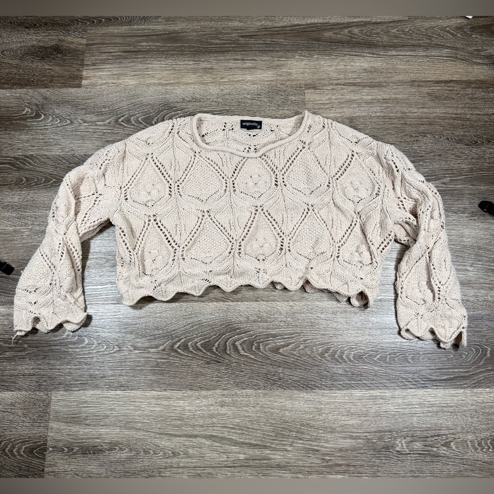 Originality Sweater Women's M Beige Long Sleeve Cropped Relaxed Fit Soft Girl